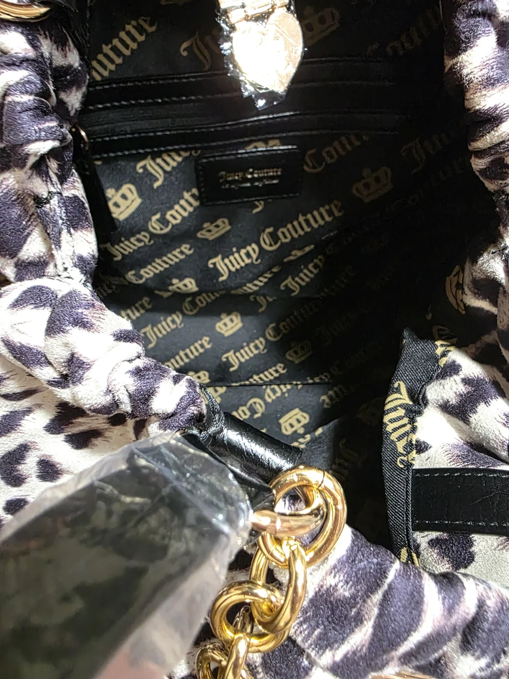 Juicy Couture Leopard Print Shoulder Bag in Black & Cream